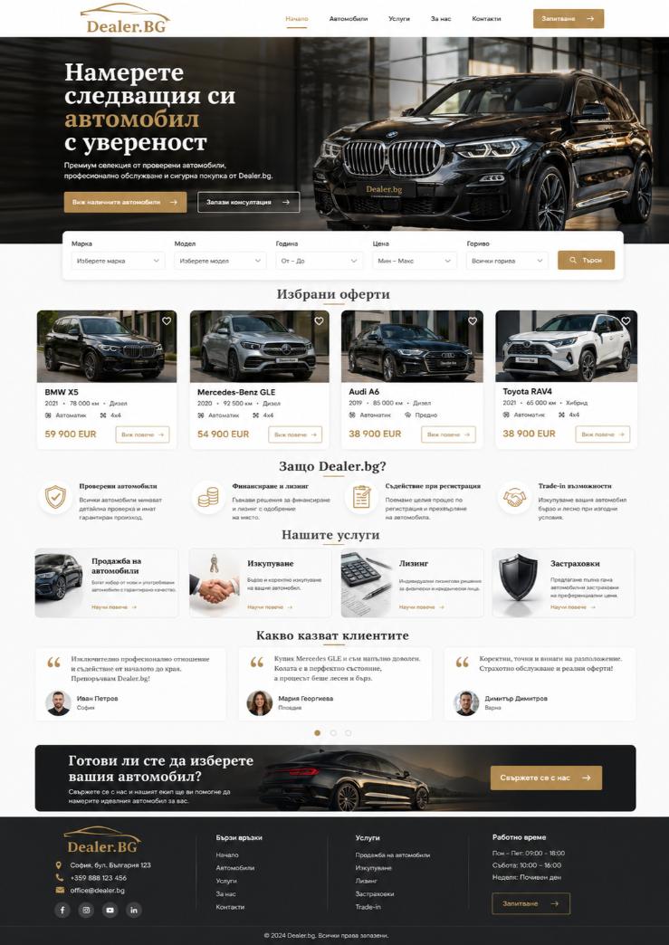 Премиум домейнDealer.bgпримерен уебсайт