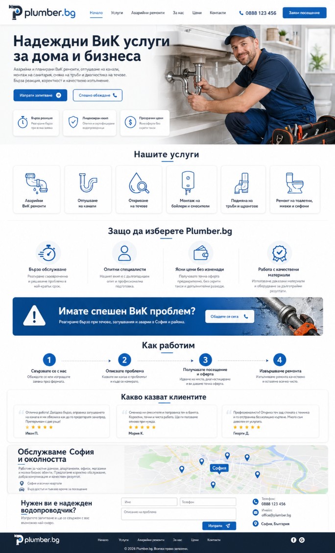 Премиум домейнPlumber.bgпримерен уебсайт