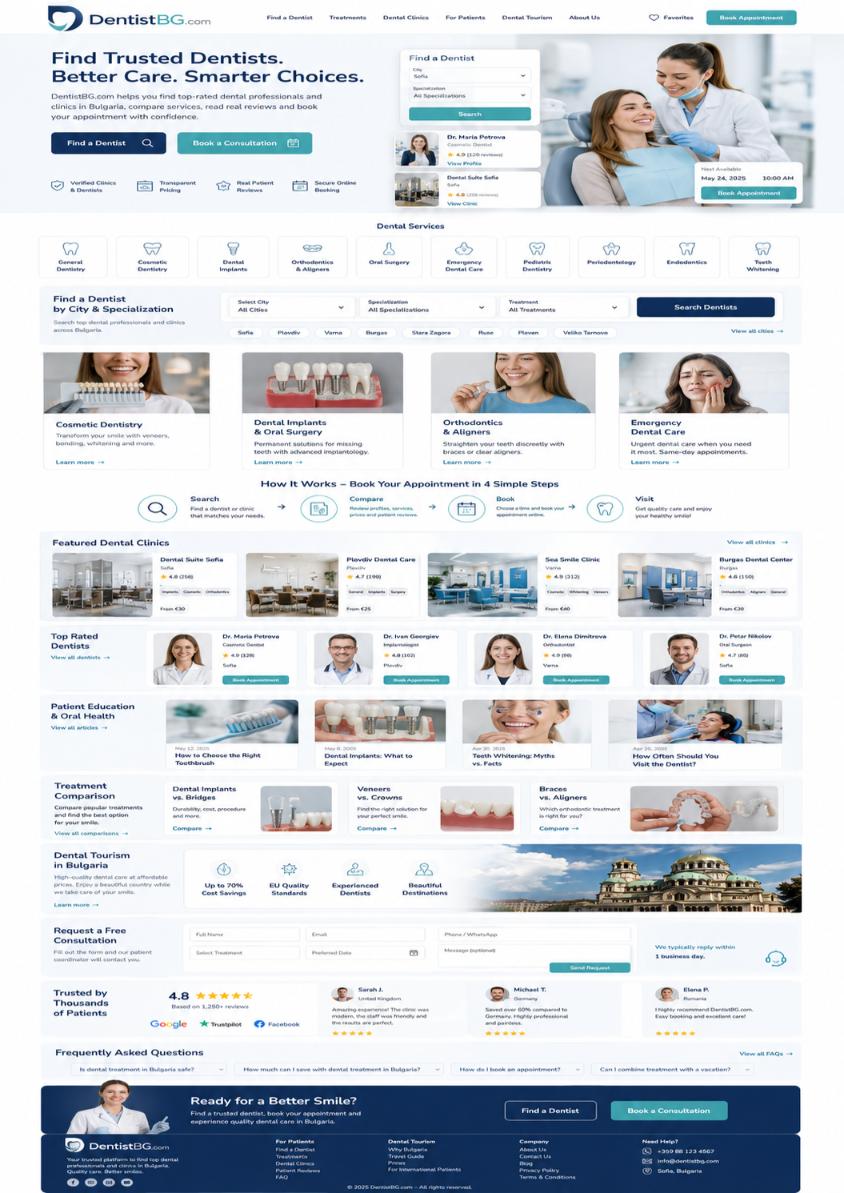 Премиум домейнDentistbg.comпримерен уебсайт