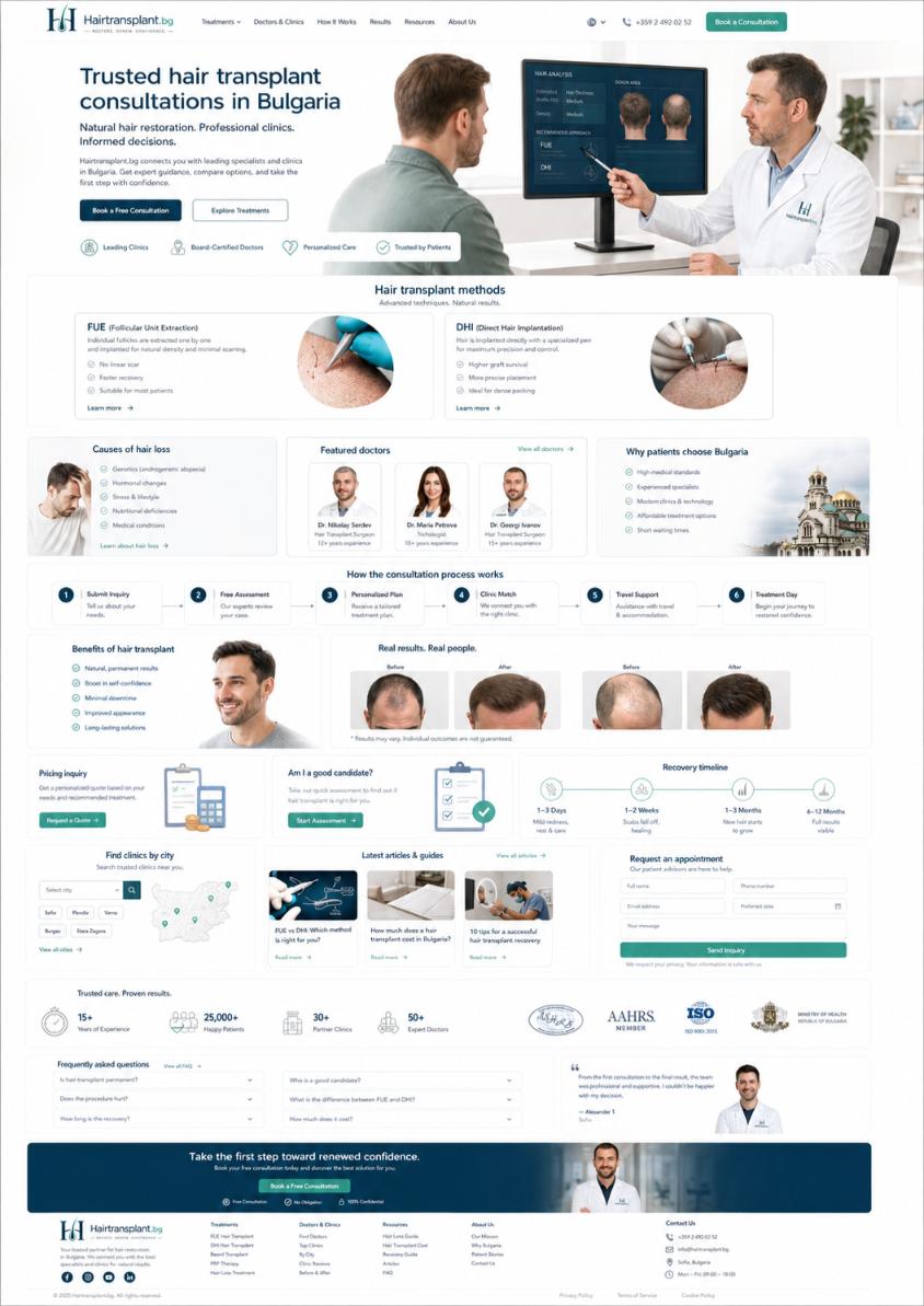 Премиум домейнHairtransplant.bgпримерен уебсайт