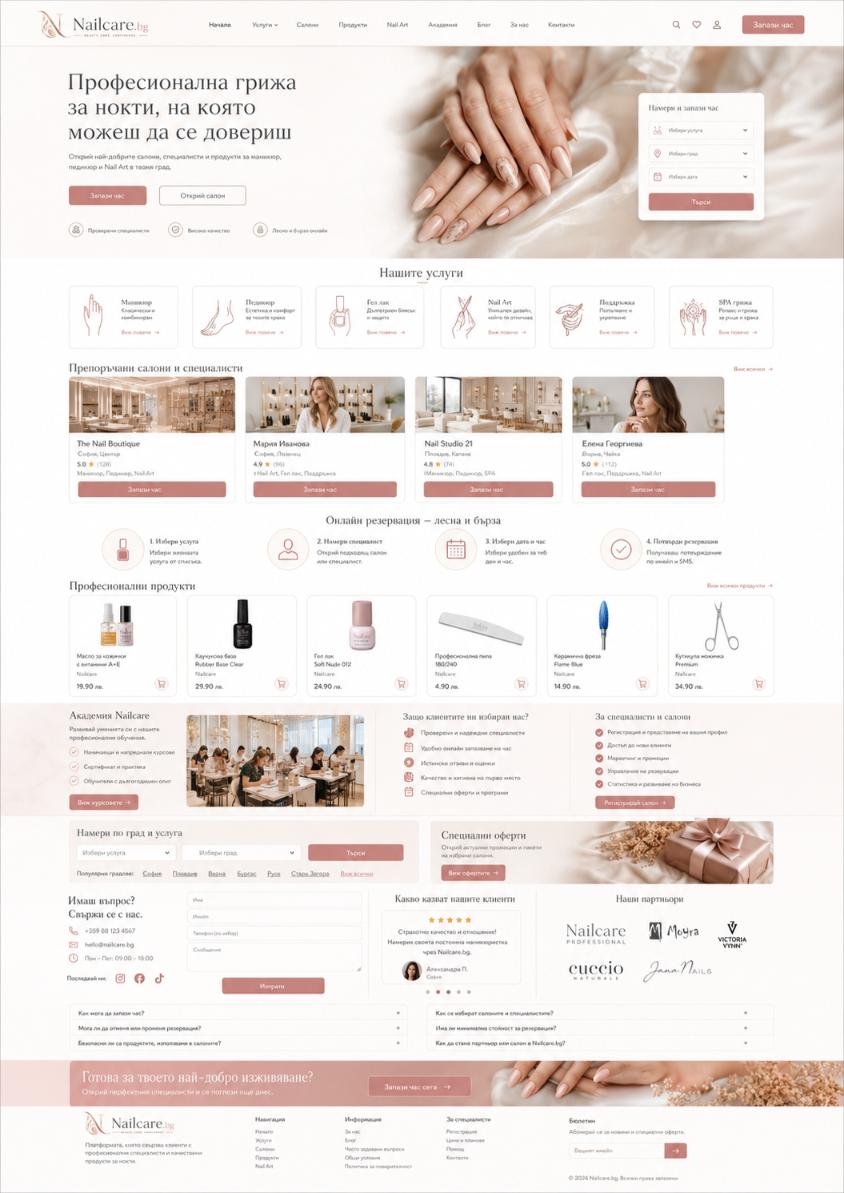 Премиум домейнNailcare.bgпримерен уебсайт